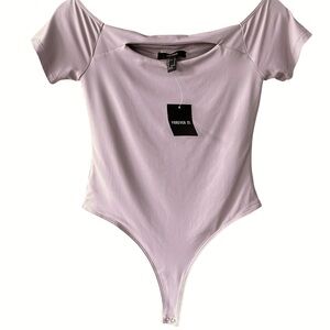 NWT Forever 21 Off Shoulder Short Sleeve Bodysuit Double Lined Cutout Mauve - L